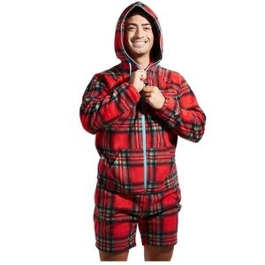 Chubbies Men's The Festivus Chubbies Red Tartan‎ Plaid Fleece Romper Size Large